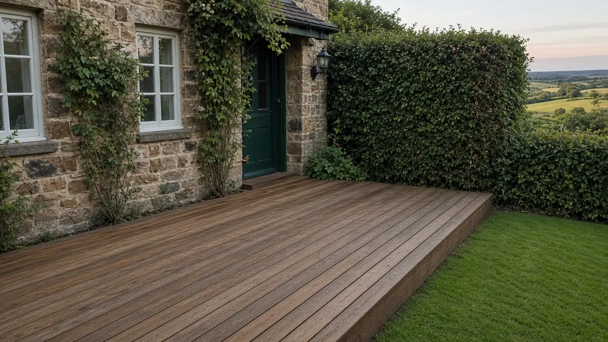 Example image: low hardwood deck in a village garden in Hart